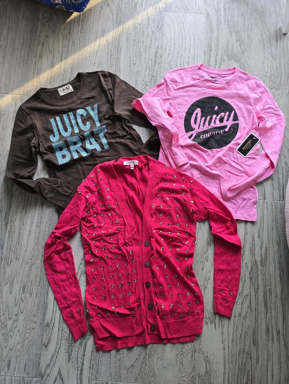 3 JUICY COUTURE Long Sleeves Tops Tee Shirt Cardigan Jacket Rhinestone Glitter